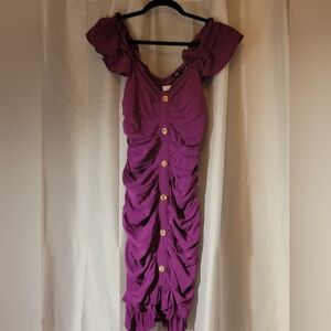 ZARA  NWT   purple cap sleeve rusched invisible back zipper Dress